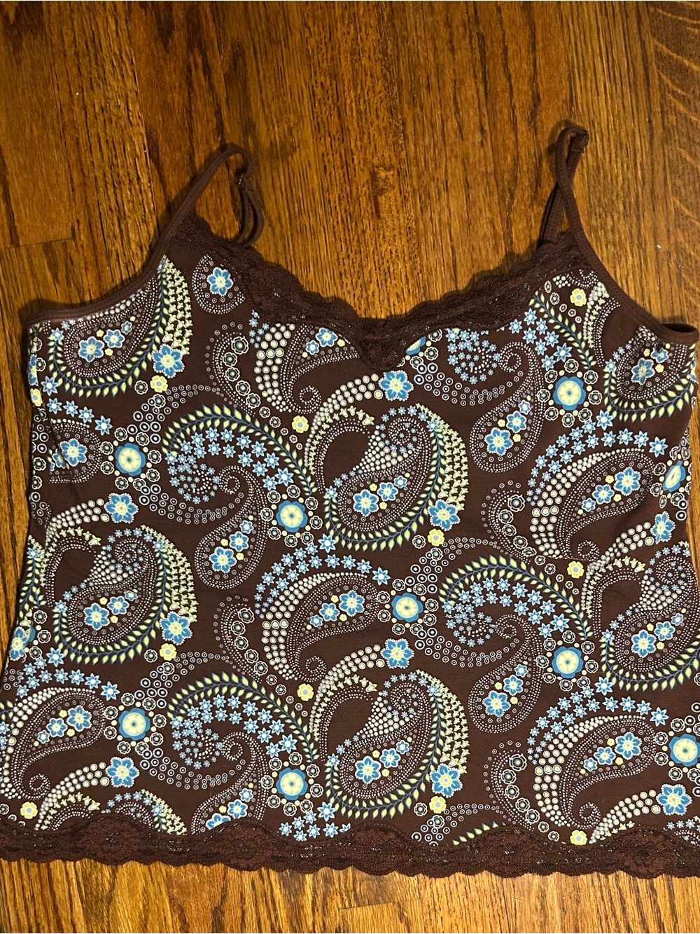 croft & barrow Brown Paisley Cami with Blue and Cream Accents